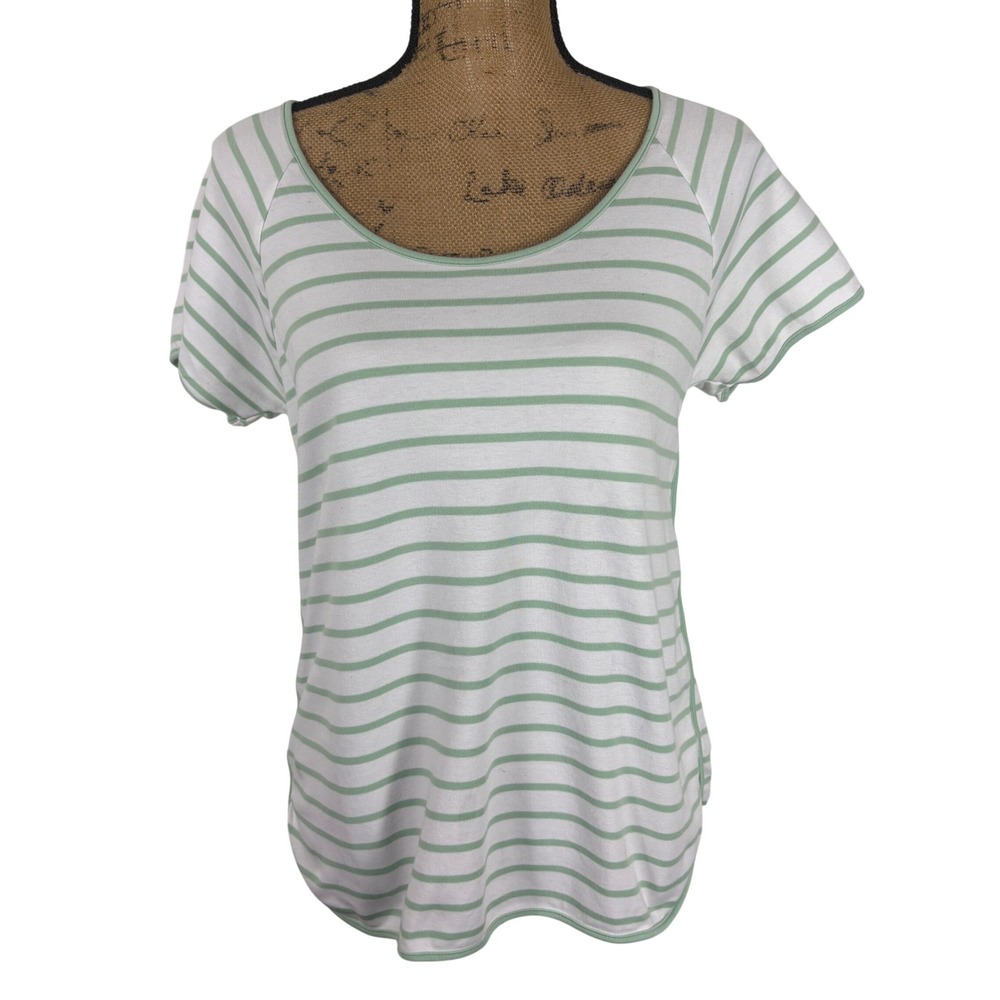 LAKE Pajamas Pima Cotton Striped Short Sleeve T-Shirt Lounge White Mint Medium